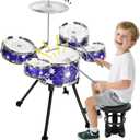 Upgraded Drum Set for Toddler Toy Ages 2-4 Kids Jazz Drums Kit with Stool Musical Instrument Toys for 3 4 5 Year Old Girls Boys Gifts (Small)