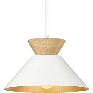 ELYONA Modern Pendant Light Fixtures 10" Solid Wood Hanging Lamp Nordic White Metal & Gold Inner Finish Boho Pendant Light for Farmhouse Kitchen Island Dining Room Bedroom Living Room Hallway