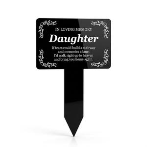 In Loving Memory Daughter Memorial Garden Stake Plaque – Black Acrylic Grave Marker & Tribute Sign for Cemetery, Backyard Memorial Garden, Flower Beds & Gravesite Decor, Overall Dimensions (Total Height): 6.3" W x 10.2" H (16 cm x 26 cm)