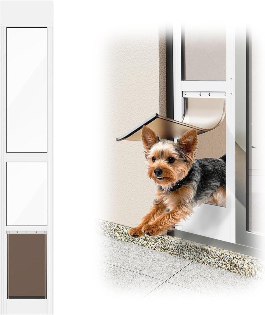 Doggy Door for Sliding Glass Doors, Adjustable Height 75 3/5" to 80", Aluminum Frame Sliding Door Dog Door Insert, Suitable for Medium Dogs Up to 30 lbs(Medium,White)