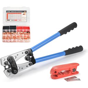 iCrimp Battery Cable Lug Crimping Tool Kit For Copper Lugs Awg 8-1/0,Battery Cable Crimper with Stripper 90pcs Copper Battery Lugs/Heat Shrink Tubes