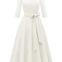 DRESSTELLS Cocktail Dresses for Women, Vintage Wedding Guest 3/4 Sleeves Formal Church Tea Dress (XX-Large, White)