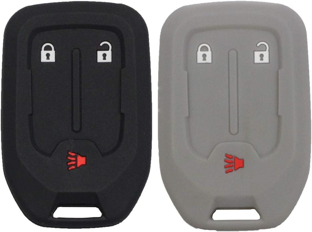2pcs 3 Buttons Rubber Remote Smart Key Fob Case Cover Skin Protector Holder Jacket Compatible with GMC Acadia 2017 2018 2019 2020 2021 Black Gray