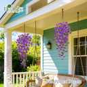 Der Rose Artificial Hanging Flowers for Outdoors UV Resistant Fake Hanging Plants for Spring Decoration, Realistic Silk Faux Flowers with Trailing Vines for Porch Patio Balcony Fence Garden Decor