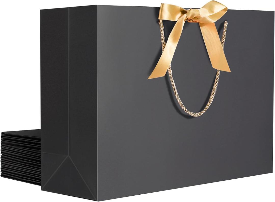 EUSOAR 12pcs 16"x6"x12" Thank You Gift Paper Bags with Bow Ribbon Handle, Perfect for Weddings, Baby Showers, Anniversaries, Business Gifts, Shopping, Favors