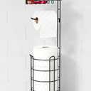 Matte Black Free Standing Toilet Paper Holder Stand with Shelf, Freestanding Bathroom Tissue Dispenser with Wipes Storage, Floor Toilet Paper Holder with Phone Tray for Large Mega Rolls