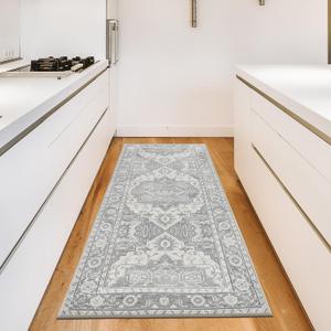 MaxRugrs Washable Runner Rug 2'6"x6' Kitchen Rug Runner for Hallways- Upgraded Thicker & No Creases Throw Rugs for Entryway,Stain Resistant Non Skid Hallway Runner Rugs for Bedroom&Laundry Carpet,Grey (6' x 2'6" (Rectangular) Cushioned&No Creases, Traditional - Ivory -Grey)