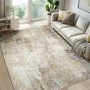 Washable Area Rugs 6'x9' Non-Slip Modern Abstract Soft for Living Room Entryway Bedroom Nursery, Print Pattern, Neutral Brown Gray