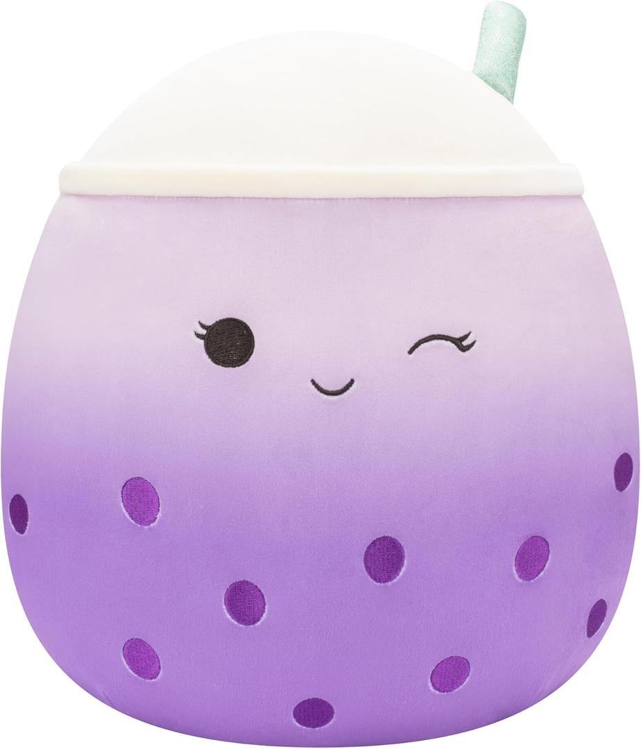 Squishmallows Original 12-Inch Poplina Purple Boba Tea with Blue Straw - Official Jazwares Plush