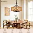 21.8" Black Rattan Chandelier, 6-Light Wicker Drum Light Fixture, Large