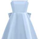 MakeMeChic Girl's Bow Knot Sleeveless Cami Dress Elegant A Line Flared Short Dress (Blue, S)