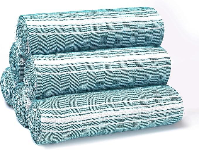Belizzi Home Peshtemal Turkish Towel Chevron Beach Towels Oversized 36x71 Set of 6, Beach Towels for Adults, Soft Durable Absorbent Extra Large Bath Sheet Hammam Towel - Teal, 6 Pack