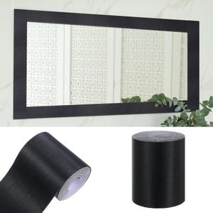 49 ft Wood Grain Mirror Frame Border Peel and Stick Waterproof Wallpaper Border Wall Decor Removable Self Adhesive Strips for Bathroom Mirror Fames Cabinets Bedroom Decor 4" x 49 ft(Black)