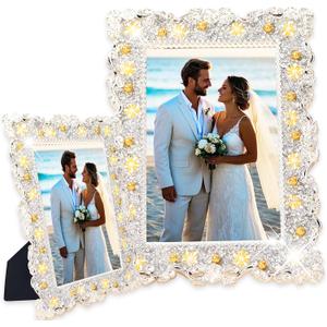 2 x 4 X 6 Inch 1PCS Crystal Picture Frame Resin Handmade Glass Rhinestone Photo Frame With High Definition Glass Display Holder