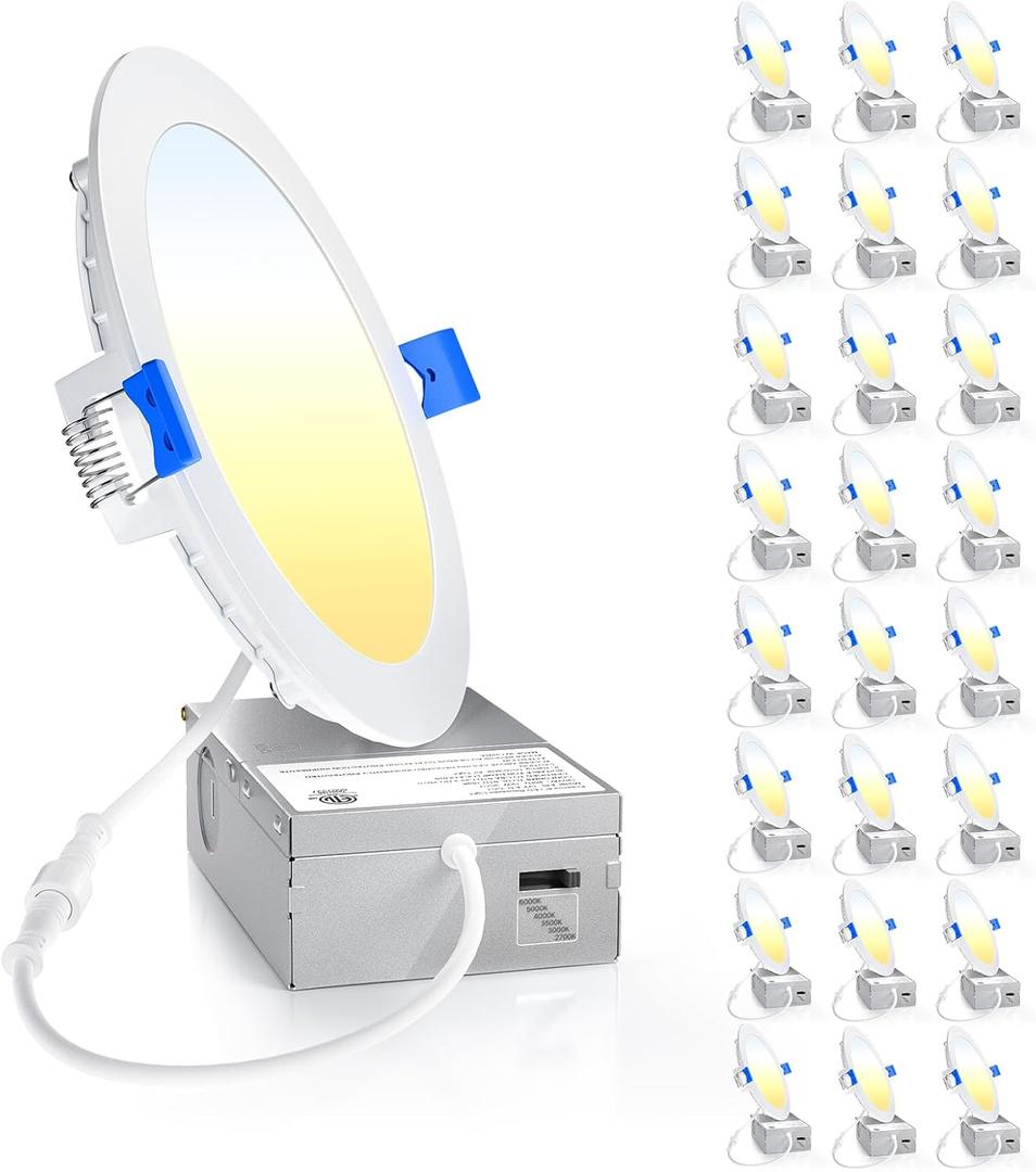Ensenior 24 Pack 6 Inch LED Recessed Ceiling Light, Dimmable, 2700K-6000K 6CCT, 1050LM 12W 120V, High Brightness Canless Wafer Downlight - ETL&FCC&IC
