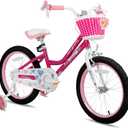 JOYSTAR Angel Girls Bike for Toddlers and Kids Ages 2-13 Years Old, 12 14 16 18 20 Inch Kids Bike with Training Wheels & Basket, 20 24 Inch Girls Bicycle with Handbrake & Kickstand (Fuchsia)