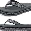 ONCAI Flip Flops for Women, Fashion Printed Platform Sandals Woman with Arch Support Yoga Mat Cushion, Lightweight Summer Beach Outdoor Chunky Non-Slip Rubber Soles US Size 5-11 (Gray)