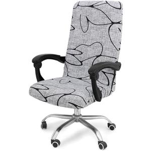 Smiry Stretch Printed Office Computer Chair Covers, Universal Desk Rotating Chair Slipcovers Removable Washable, Soft Fit Anti-Dust Spandex Protector Cover with Zipper, Grey and Black