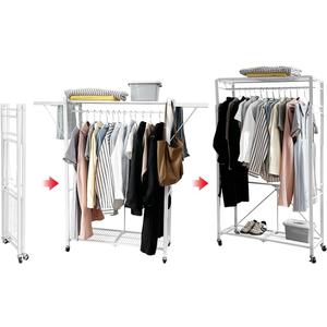 lumizone Folding Clothing Rack with Wheels Expandable Wardrobe Portable Clothes Rack for Hanging Clothes Adjustable Closet Shelves Garment Rack Durable Closet Racks for Hanging Clothes(White) (White)