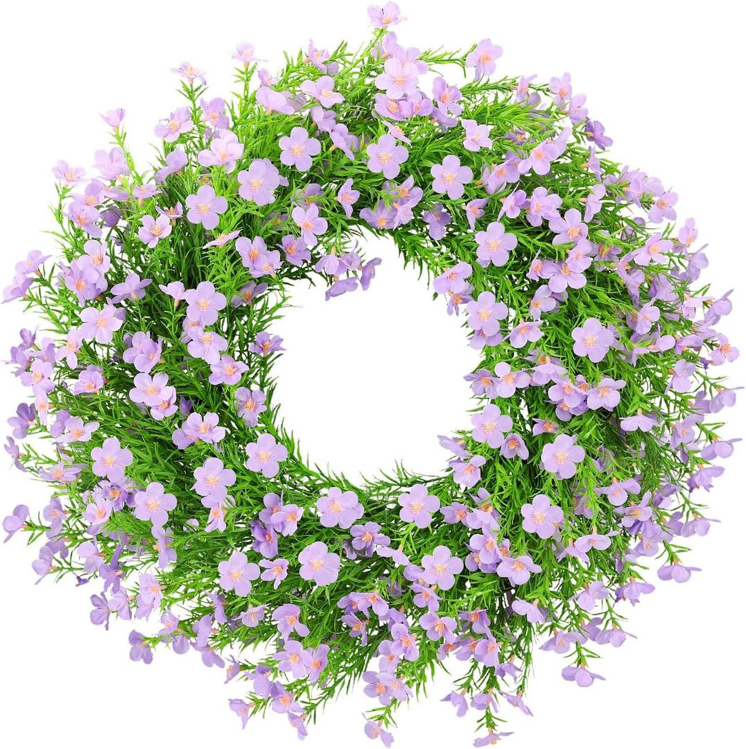 24 Inch Purple Artificial Forsythia Silk Front Door Wreath | Vibrant purple silk flower summer wreath, decor for wall, farmhouse indoor & outdoor home decoration