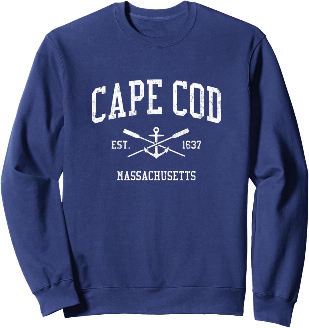 Cape Cod MA Vintage Crossed Oars & Boat Anchor Sports Sweatshirt XL