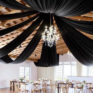 6 Panels 5ft(W) x 20ft(H) Black Ceiling Drapes for Wedding Parties 20 FT Extra Long Thick Polyester Wrinkle-Free Drapery Tent Decor Decorations for Birthday Party Ceremony Stage Swag