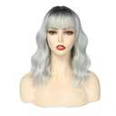 Short White Silver Wig with Bangs Ombre Grey Wigs for Women Girls Wavy Bob Wig Shoulder Length Synthetic Hair Dark Roots Wig for Halloween Cosplay Party Daily(14 Inches)