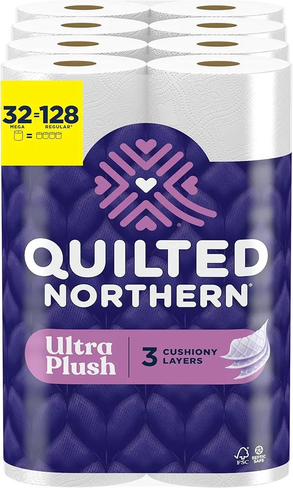 Quilted Northern Ultra Plush Toilet Paper, 32 Mega Rolls = 128 Regular Rolls, 3X Thicker*, 3 Ply Soft Toilet Tissue