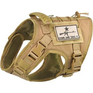 Tactical Dog Vest Harness, Outdoor Training Service Dog Vest Adjustable Military Working Dog Vest with Molle System and Rubber Handle (S=19.7"-22.8" Chest (Adjustable), Khaki)