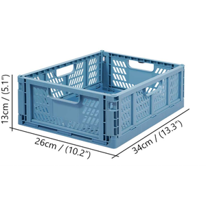 Plastic Drawer Organizer Collapsible Storage Box Crate, Stackable Folding Storage Basket Closet Containers Toy Organiser for Home Office Bedroom Kitchen Drawer Pull Out Under Bed-Blue
