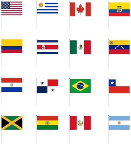 Pack of 4, YOFANUP 16 Countries Small Flags, Handheld Stick Flags, Great for Copa America Party Decorations in Pub, Club, School, Restaurant