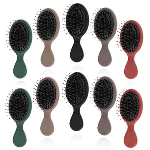 9 Pack Mini Boar Bristle Brush Individually Wrapped, Boar and Nylon Bristles Adds Shine, Promote Hair Growth, Scalp Massage and Detangling, Safe for All Hair Types Extensions, Wigs, 5 Colors (Black, Brown, Green, Grey, Red)
