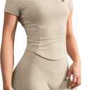 GYM RAINBOW Short Sleeve Workout Tops for Women, Cropped Workout Shirts Slim Fit Crew Neck Athletic Gym Running T Shirts (Medium)