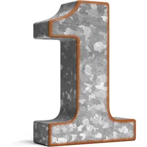 CraftyCrocodile 7" Galvanized Metal Numbers for Wall Decor - 3D Number 1 for Hanging & Free Standing - Decorative Rustic Table Numbers for the Living Room, Bedroom, Kitchen