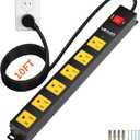 Power Strip 2700J Surge Protector, Heavy Duty Power Strips with 10FT Long Cord and Flat Plug, Wall Mountable Metal 6 Outlet Strip for Desk, Garage, Workbench and Kitchen
