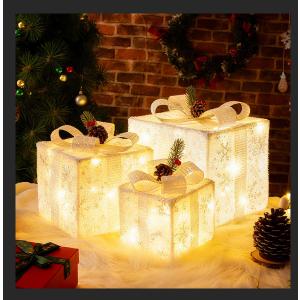 3Pcs Christmas Lighted Gift Boxes, 10in, 8in, 6in Light up Christmas Decorations Indoor and Outdoor, Battery Operated Present Box for Decor Tree, Yard, Home