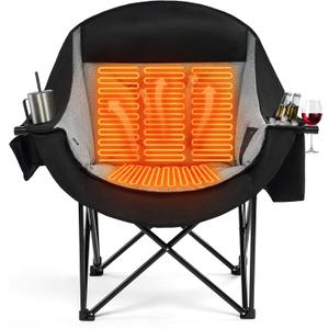apollo walker Heated Oversized Camping Chair - Extra Wide Heavy Duty Padded Folding Camping Chairs for Adults with Adjustable Heating, Cooling Bag, Side Pocket, Cup Holder and Carry Bag (Black Gray)