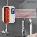 Electric Tankless Water Heater 110V 3000W, Under Sink Instant Hot Water Heater with Digital Display, Point of Use Portable Mini Heater for Kitchen Bathroom Sink