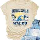 Beach Hawaiian Shirt for Women Summer Vacation Tee Surf Wave Lover Tshirt Palm Trees Graphic Casual Short Sleeve Top (Yellow, L)