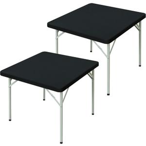 2 Pack Square Fitted Tablecloth 34X34 Inch Stretch Spandex Card Table Cover Black Washable Cloth Elastic Table Topper for Indoor and Outdoor