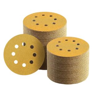 100 Pcs 5 Inch Sanding Discs Hook and Loop, 60 Grit Sandpaper for Woodworking or Automotive, 8 Hole Gold Premium Dustless Random Orbit Sandpaper