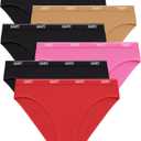 Hanes Women's Moves Underwear, 360 Flex Stretch Panties, Smooth & Seamless Hipsters Bikinis Or Thongs, 6-Pack (Medium, 6pk Bikini: Black X3/Almond/Red/Pink)