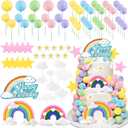 81Pcs Rainbow Cake Topper Boho Birthday Cake Balls Decorations, Groovy Cake Toppers with Rainbow Flowers Balls for Girls Birthday Party Decorations