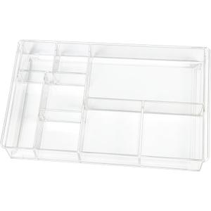8-Section Clear Drawer Organizer, Large Acrylic Drawer Divider Tray for Desk,Bathroom,Office Makeup,Junk, Plastic Drawers Organizer 13.7" x 8.7" x 2" (8-Section)