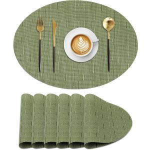 PVC Vinyl Oval Placemats Set of 8,Non-Slip,Oil-Resistant Washable Mats for Dining Table, Kitchen,Outdoor-Table Protection,Green 

	12x18 in