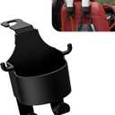 1 PC Seat Backrest Cup Holder, High Load Cell Phone/Mug/Umbrella Hanging Bag 3-in-1 PU Holder with Long/Short Hooks, Multi-functional Storage Accessory, Universal Fit for Most Cars (Black)