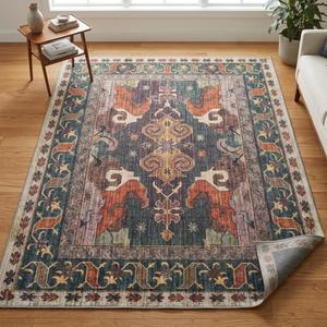  9x12 Washable Rugs for Living Room Soft Carpet for Bedroom, Oriental Distressed Indoor Stain Resistant Non-Shedding Floor Carpets for Dining Room Office, 9x12
