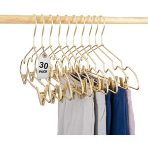 16.5" Adult Gold Metal Clips Pants Coat Clothes Hangers,30 Pack Coat Suit Closet Storage Display,Space Saving Standard Size Adult Clothing for Home Garment Clothes Shop
