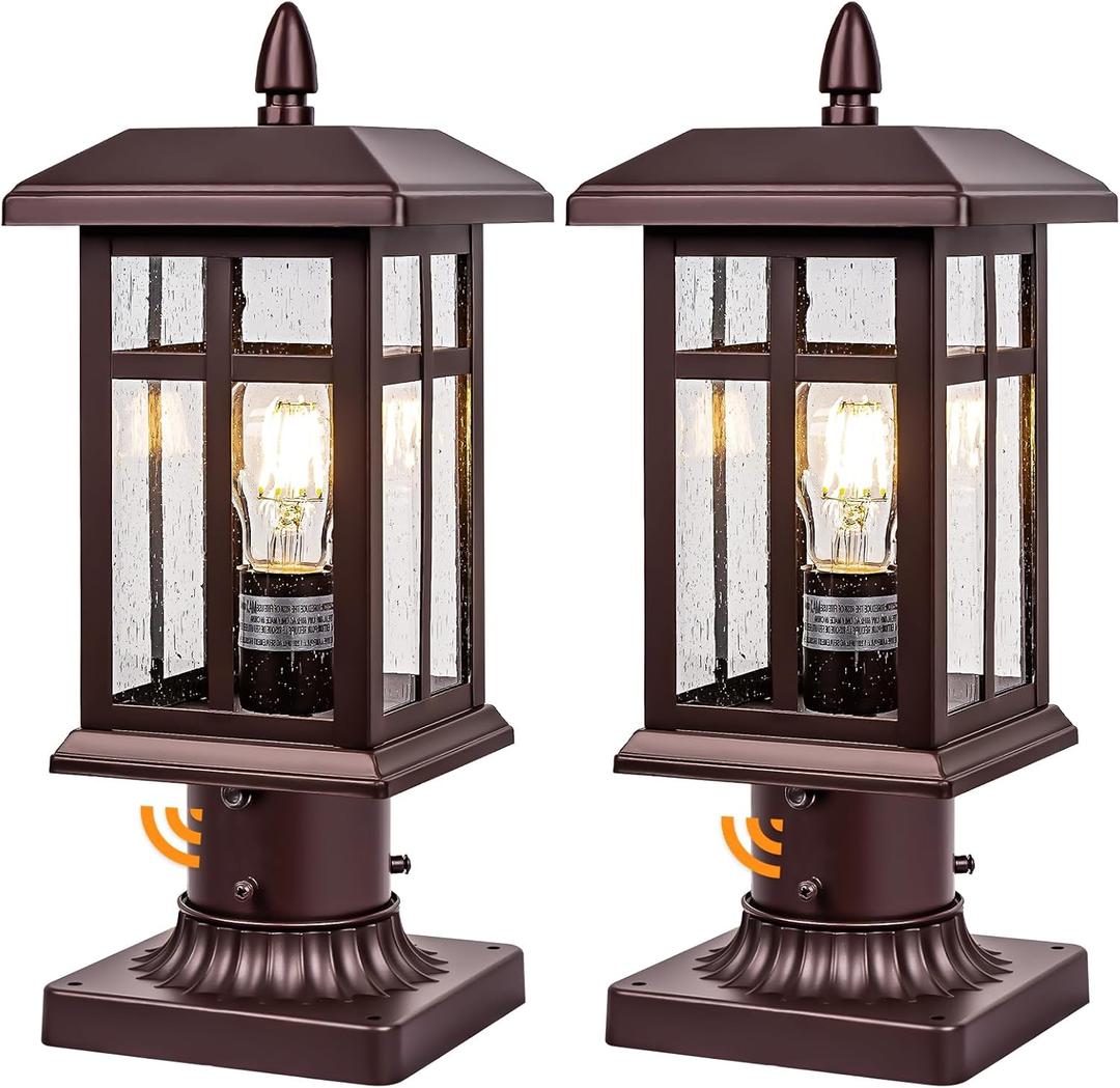 Brilvibera Bronze Post Lights Dusk to Dawn 2 Packs, Outdoor Post Mount Outdoor Light Fixtures, Bronze Patio Pole for Lights Waterproof, Exterior Lamp Post Light Fixture for Path Garden Yard Patio