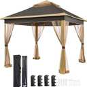 Yaheetech 11x11 Pop Up Gazebo Outdoor Canopy Shelter, Instant Patio Gazebo Sun Shade Canopy Tent with 4 Sandbags, 2 Tiers Roof & Mesh Netting for Lawn, Garden, Backyard & Deck, Brown. Incomplete set missing sandbags and legs for setup.